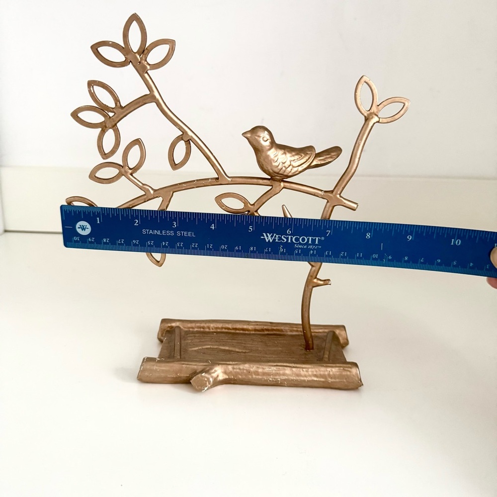 Vintage Shabby Chic Cottage Core Bird on Branch Gold Jewelry Tree Decor - Picture 12 of 15